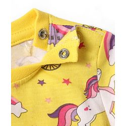 Babyhug Cotton Knit Full Sleeves Co-ords Night Suit with Unicorn & Rainbow Print - Yellow