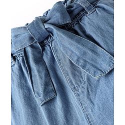Babyhug Cotton Denim Ankle Length Culottes With Floral Embroidery - Blue