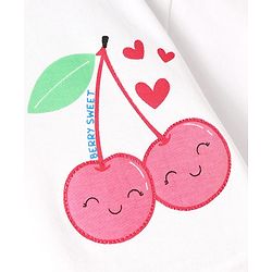 Babyhug Cotton Knit Half Sleeves Drop Shoulder T-Shirt with Cherry Print - White