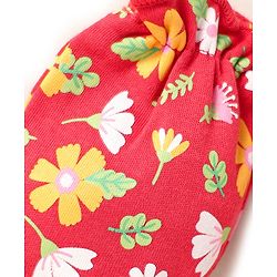 Babyhug 100% Cotton Interlock Knit Mittens & Booties With Floral Print - Red