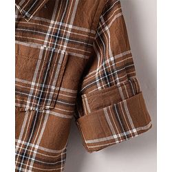 Babyhug Cotton Woven Full Sleeves Checkered Shirt & Trouser Set - Brown & Beige