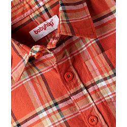 Babyhug Cotton Woven Full Sleeves Shirt & Trouser Set with Checks - Orange & Beige