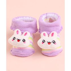 Cute Walk by Babyhug Socks With Striped & Bunny Face Applique - Purple