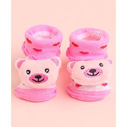 Cute Walk by Babyhug Socks With Polka Dots & Bear Face Applique - Pink