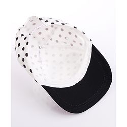 Babyhug Disney Cotton Woven Summer Cap with Minnie Mouse Family Graphics & Bow Detailing Black & White - Diameter 16 cm