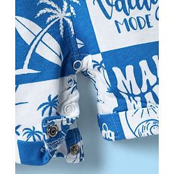 Babyhug Single Jersey Knit Dungaree & Half Sleeves Polo T-Shirt With Beach Theme Print - Blue & White