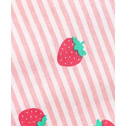 Babyhug Cotton Knit Half Sleeves Striped Co-ords Night Suit with Strawberry Print - Pink