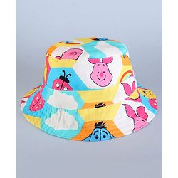 Babyhug Disney Cotton Woven Summer Cap With Winnie The Pooh Print Multicolor - Diameter 16 cm