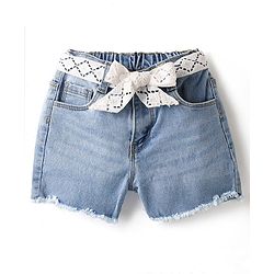 Babyhug Denim Mid Thigh Shorts With Belt - Blue