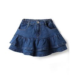 Babyhug Denim Mid Thigh Washed Skirt - Navy Blue