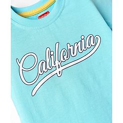 Babyhug Cotton Knit Half Sleeves T-Shirt with Front & Back Beach Theme Print - Aqua Blue