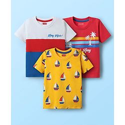 Babyhug Cotton Knit Half Sleeves Beach Theme & Boat Printed T-Shirts Pack of 3 - Multicolor