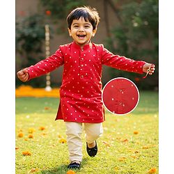 Babyhug Woven Full Sleeves Kurta Pyjama Set With Sequenced Embroidery - Navy Blue main image 1