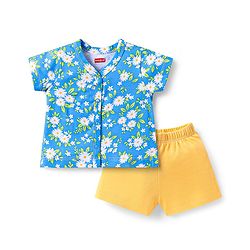 Babyhug Interlock Knit Half Sleeves Printed Romper With Bow Applique - Pink & White main image 0