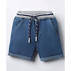 Babyhug Denim Mid Thigh Washed Ribbed Shorts - Blue
