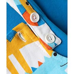 Babyhug Single Jersey Knit Half Sleeves T-Shirt & Dungaree With Animal Print - Yellow & Blue