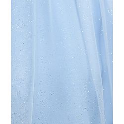 Babyhug Woven Frill Sleeves Glitter Mesh Dress with Bow Applique & Floral Embroidery - Light Blue
