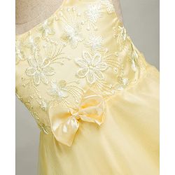 Babyhug Woven Sleeveless Party Dress with Floral & Bow Applique - Yellow