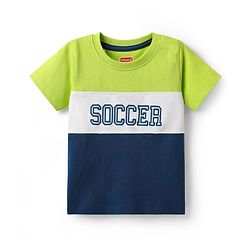Babyhug Cotton Knit Half Sleeves Cut & Sew T-Shirt with Text Print - Navy Blue Light Green & White
