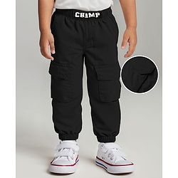 Babyhug Woven Full Length Solid Colour Parachute Pant - Black