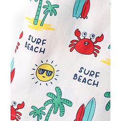 Babyhug 100% Cotton Single Jersey Knit Sleeveless Sando & Shorts Set With Beach Theme Print - Red & White