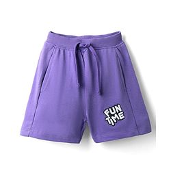 Babyhug Terry Cotton Knit Knee Length Solid Coloured Shorts With Embroidery Detailing - Purple