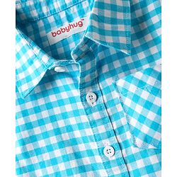 Babyhug Cotton Woven Half Sleeves Shirt & Shorts Set with Checks - Light Blue