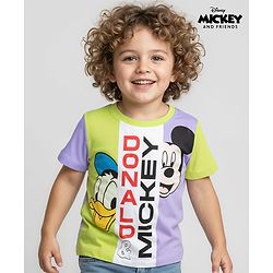 Babyhug Disney Single Jersey Knit Half Sleeves Cut & Sew T-Shirt with Mickey & Friends Graphics - Multicolor