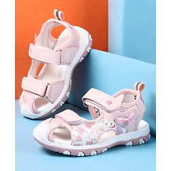 Cute Walk by Babyhug Velcro Closure Sandals with Hearts Glitter Print - Pink
