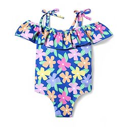 Babyhug Water Repellant Sleeveless V Cut Swimsuit with Floral Print - Navy Blue