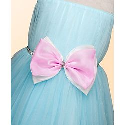 Babyhug Woven Sleeveless Fit & Flare Party Dress With Floral & Bow Applique - Light Blue & Pink