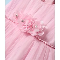 Babyhug 5 Layered With Cotton Lining Fit & Flare Sleeveless Mesh Party Dress With Flower Corsage and Lace Detailing - Pink