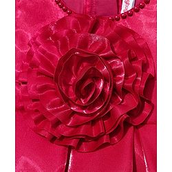 Babyhug Woven Sleeveless Pleated Party Dress with Floral Applique & Pearl Detailing - Red