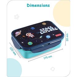 Babyhug Space Stainless Steel Lunch Box|BPA Free|Leak Proof|1 Lunch Box, 1 Container,1 Spoon, 1 Fork|550ML,110ML|Perfect for School Kids & Outdoors|(Color May vary)