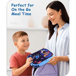 Babyhug Space Stainless Steel Lunch Box|BPA Free|Leak Proof|2 compartment,1 Spoon and 1 Fork|550 ML|Perfect for School Kids & Outdoors|Navy Blue