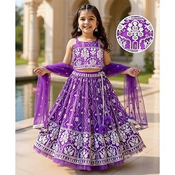 Babyhug Sleeveless Embroidered Lehenga Choli with Dupatta with Sequins - Pink