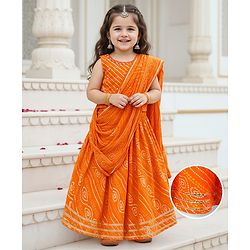 Babyhug Sleeveless Choli & Lehenga With Dupatta Sequin Detailing - Dark Red