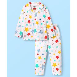 Babyhug Single Jersey Knit Front Open Full Sleeves Co-ords Night Suit With Dalmatian Graphics - White