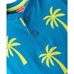 Babyhug Single Jersey Knit Sleeveless Tank T-Shirt & Shorts Set with Coconut Tree Print - Blue & Limegreen