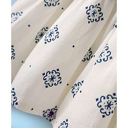 Babyhug Cotton Woven Sleeveless Ethnic Dress With Cambric Print - White & Blue