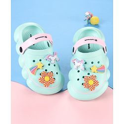 Cute Walk by Babyhug Backstrap Closure Clogs With Unicorn & Floral Applique - Light Blue.
