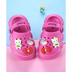 Cute Walk by Babyhug Clogs with Backstrap with Bow & Swan Appliques - Dark Pink