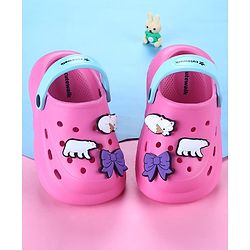 Cute Walk by Babyhug Back Strap Closure Clogs With Animal & Bow Applique - Dark Pink