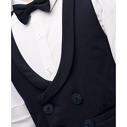 Babyhug Knit Full Sleeves 3 Piece Soild Color Party Suit - Navy Blue & White