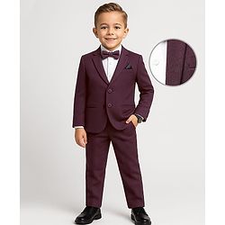 Babyhug Knit Full Sleeves 3 Piece Soild Color Party Suit - Wine & White