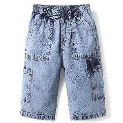 Babyhug 100% Cotton Ankle Length Denim Washed Culotte With Bow Applique - Light Blue