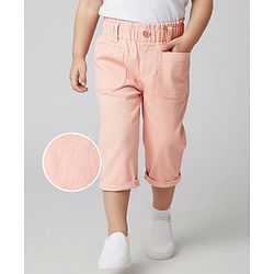 Babyhug Twill Woven Solid Coloured Capri With Stretch - Peach