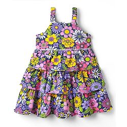 Babyhug Single Jersey Knit Sleeveless Frock With Floral Print - Navy Blue
