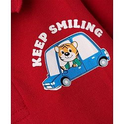 Babyhug 100% Cotton Knit Half Sleeves Polo T- Shirt with Tiger Print - Red