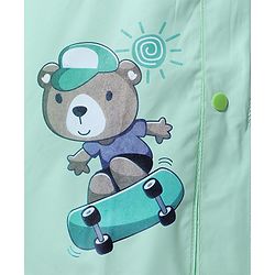 Babyhug Full Sleeves Hooded Raincoat with Teddy Print - Aqua Blue
